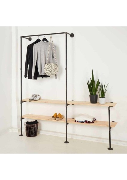 Dekoratif Borudan Raf ve Askılık 150 cm