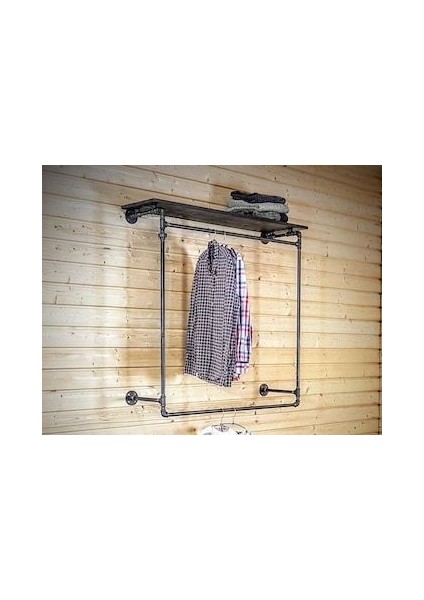 Dekoratif Borudan Raf ve Askılık 100 cm