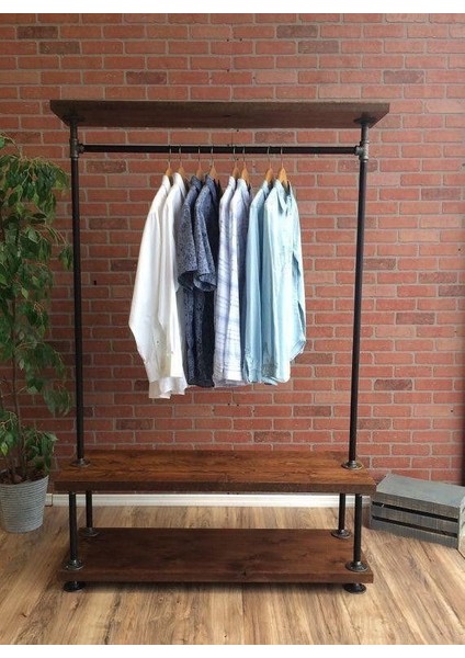 Dekoratif Borudan Raf ve Askılık 75 cm