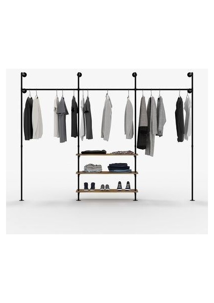 Dekoratif Borudan Raf ve Askılık 150 cm