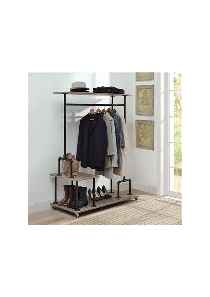 Dekoratif Borudan Raf ve Askılık 150 cm