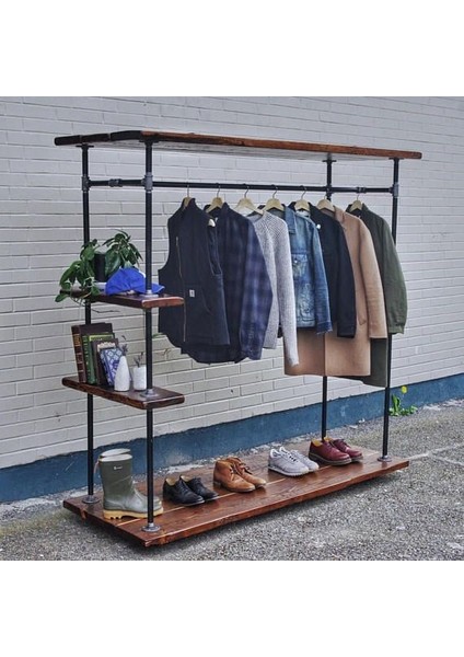 Dekoratif Borudan Raf ve Askılık 125 cm