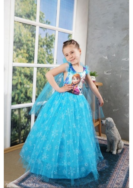 Kız Çocuk Beyaz Karlar Ülkesi Elsa Kostümdoğum Günüparti Elbisesi 3-10 Yaş