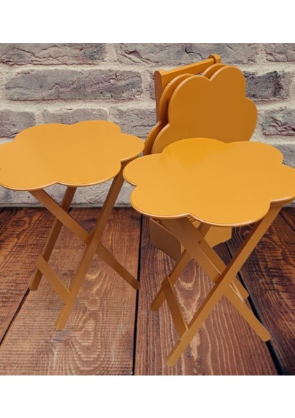 Çanta Zigon Sehpa Papatya Dörtlü Model Ahşap Mdf Hardal Renk Uyumu El Yapımı fiyatları