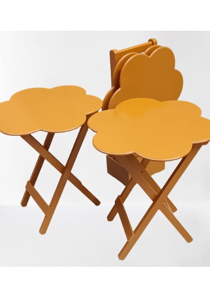 Çanta Zigon Sehpa Papatya Dörtlü Model Ahşap Mdf Hardal Renk Uyumu El Yapımı modelleri