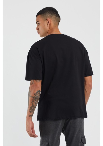 Unisex Kartal Baskılı Siyah Oversize Tshirt modelleri