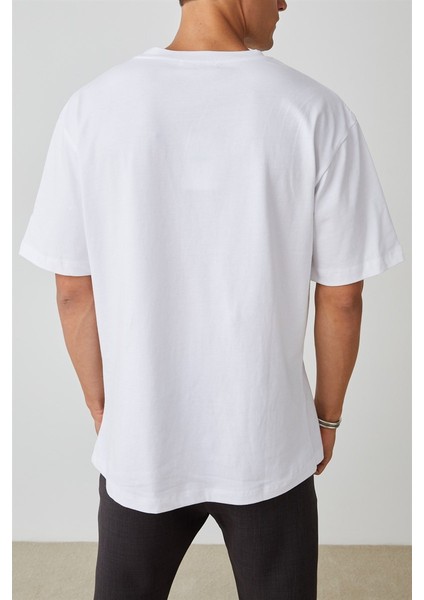 Unisex Kartal Baskılı Beyaz Oversize Tshirt