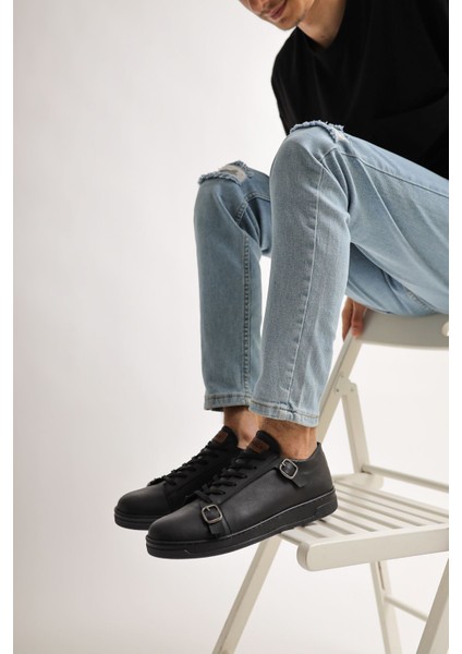 CH191 Cst Side Buckle Erkek Ayakkabı Siyah
