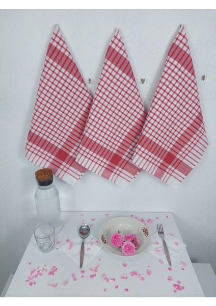 Alman Peçetesi Mutfak Bezi Kurulama Bezi Kırmızı 45x70 cm 3'lü