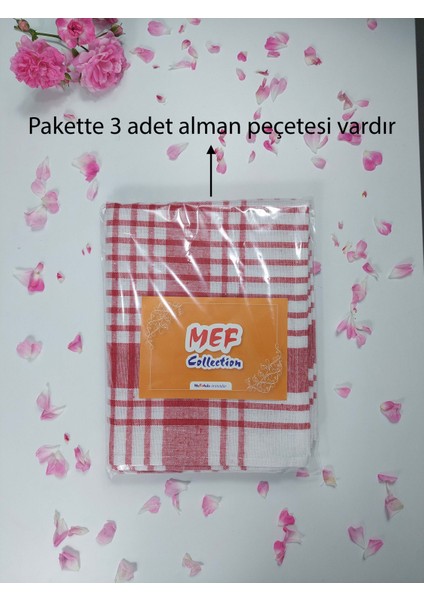 Alman Peçetesi Mutfak Bezi Kurulama Bezi Kırmızı 45x70 cm 3'lü