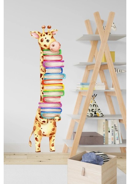 Kitap Sever Zürafa Sağa Dönük Çocuk Odası Duvar Sticker