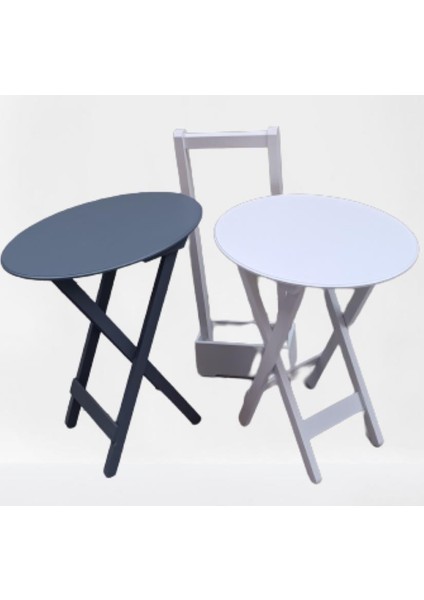 Çanta Zigon Sehpa Oval Model Ikili Takım Ahşap Mdf Gri ve Beyaz Renk Uyumu El Yapımı