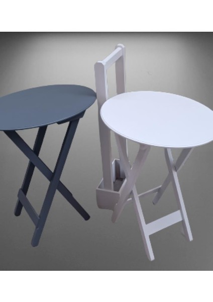 Çanta Zigon Sehpa Oval Model Ikili Takım Ahşap Mdf Gri ve Beyaz Renk Uyumu El Yapımı modelleri