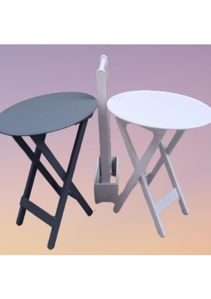 Çanta Zigon Sehpa Oval Model Ikili Takım Ahşap Mdf Gri ve Beyaz Renk Uyumu El Yapımı fırsatları