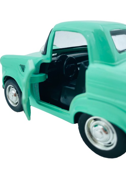 Popit Toys Metal Model Araba Kapıları Açılır Kapanır Çek Bırak Hareket Eden Retro 1955 Ford Thunderbird Turkuaz