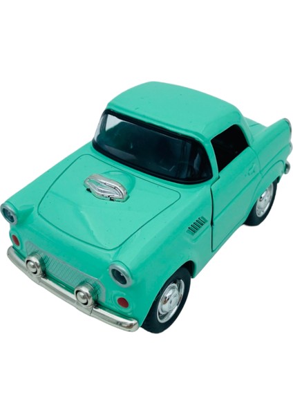 Popit Toys Metal Model Araba Kapıları Açılır Kapanır Çek Bırak Hareket Eden Retro 1955 Ford Thunderbird Turkuaz