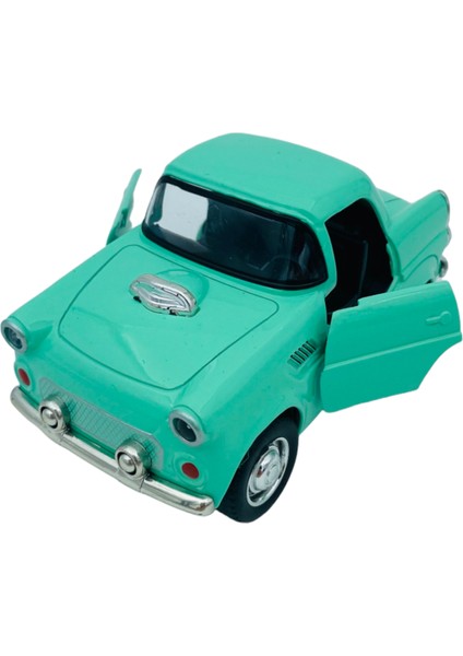 Popit Toys Metal Model Araba Kapıları Açılır Kapanır Çek Bırak Hareket Eden Retro 1955 Ford Thunderbird Turkuaz