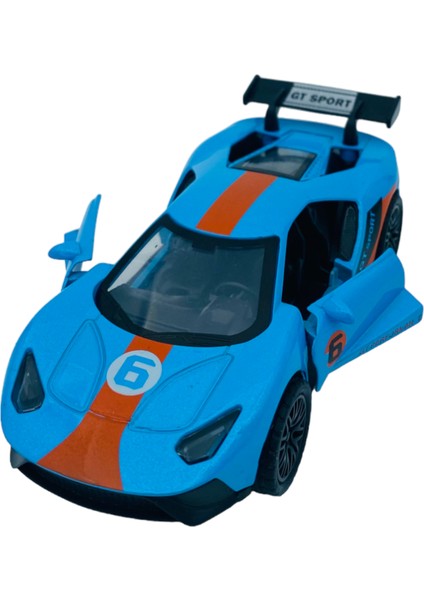 Popit Toys Metal Model Araba Kapıları Aç Kapa Çek Bırak Hareket Eden  Araç Kamuflaj Ford Gt Mavi Turuncu Cizgi