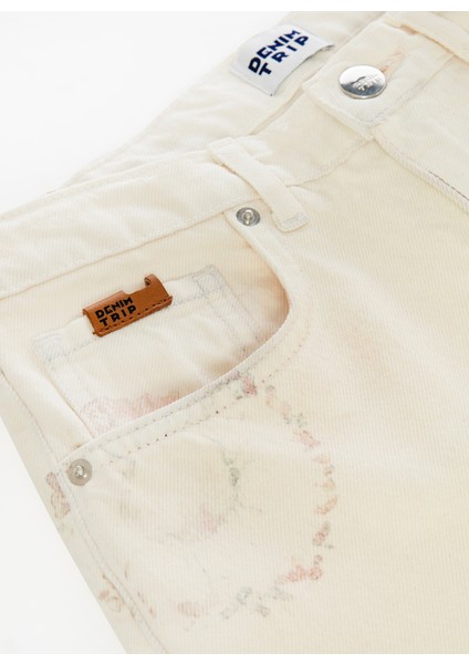 Yüksek Bel Geniş Paça Standart Ekru Kadın Denim Pantolon DT10276 Rosıe Bootcut Fit Yüksek Be modelleri