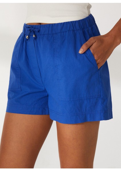 Yüksek Bel Slim Fit Mavi Kadın Şort DT10294 Denim Trip Slim Fit Düz Mav fırsatları