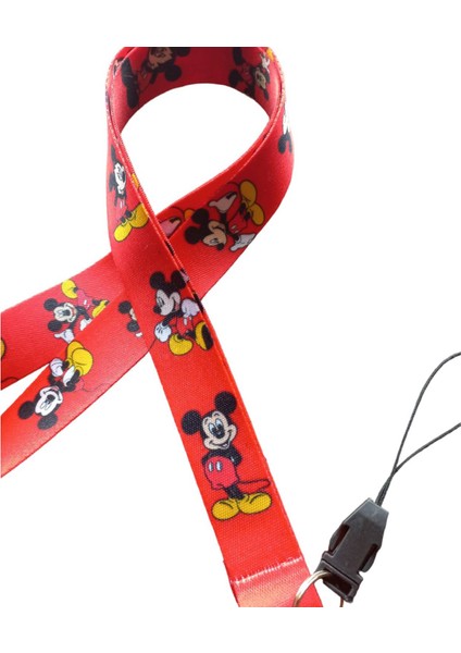 Mickey Mouse Kırmızı Yaka Kartı, Boyun  Askı Ipi, Kart Askı Ipi, Telefon Askı Aparatı, Kırmızı Yatay Kartlık