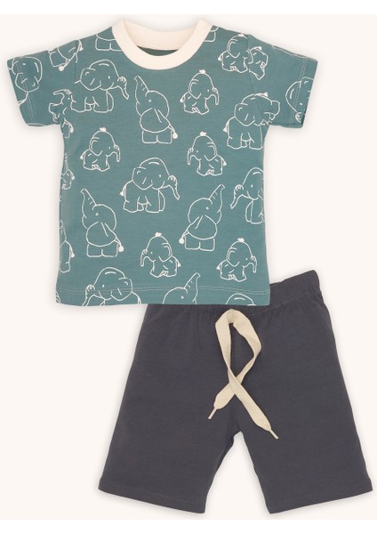 Fil Baskılı T-Shirt Şort 2'li Takım