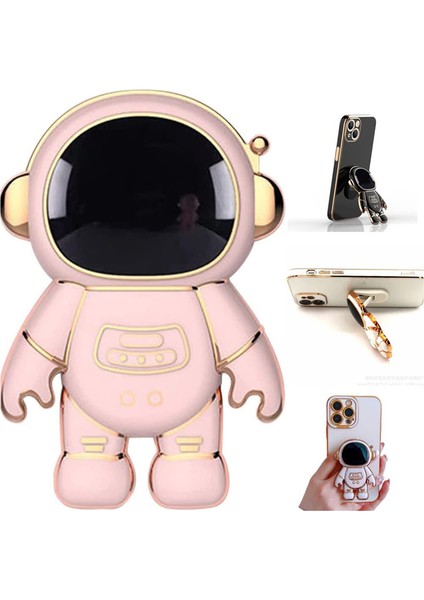 Universal Her Modelle Uyumlu Standlı Astronot Ring Pembe