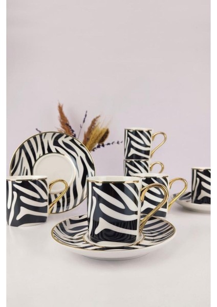 Kosova Porselen 6’Lı Kahve Fincan Takımı Siyah Beyaz - Kgp-094