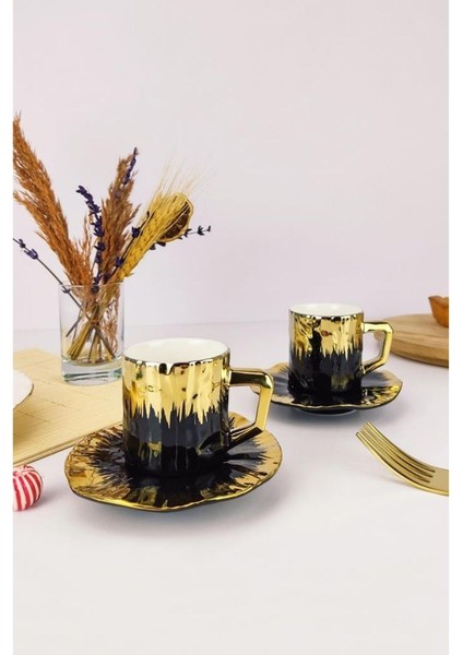 Kosova Porselen 6’lı Kahve Fincan Takımı Siyah Gold - KGP-095 modelleri