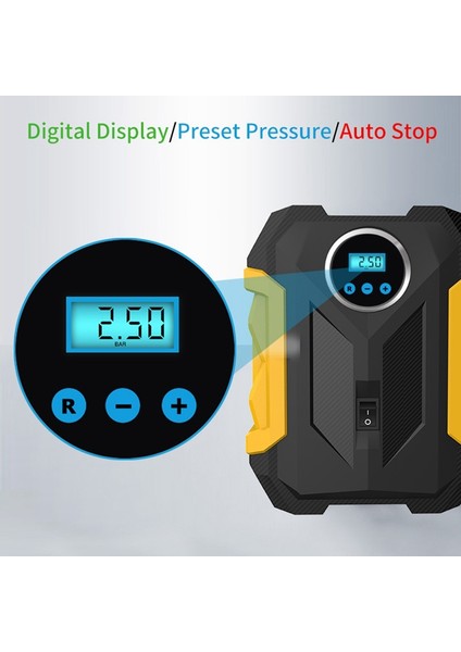 Portable Tire Inflator Air Compressor, 150 Psı Air Pump For Car Tires With LED Light, Digital Air Compressor For Bicycle (Yurt Dışından)