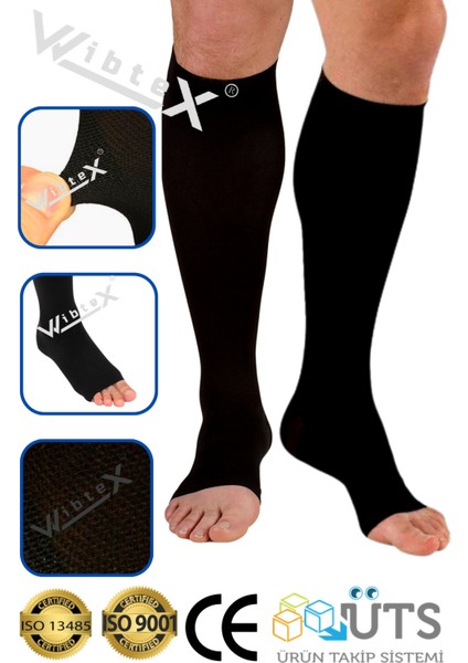 Diz Altı Varis Çorabı Burnu Açık (Siyah Renk) Orta Basınç Ccl2(Çift Bacak)