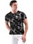 Siyah Üzerine Beyaz Ağ Baskılı Tasarım Bisiklet Yaka Basic T-Shirt Normal Fit Erkek Tişört 1