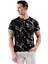 Siyah Üzerine Beyaz Ağ Baskılı Tasarım Bisiklet Yaka Basic T-Shirt Normal Fit Erkek Tişört 3