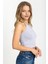 Kadın Halter Yaka Ince Askılı Crop Bluz Gri 3