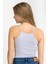 Kadın Halter Yaka Ince Askılı Crop Bluz Gri 4