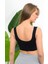 Kadın Toparlayıcı Crop Korse Kalın Askılı Seamless Dikişsiz Örme Büstiyer 1