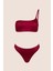 3568 Bordo Simli Tek Omuz Bikini Takımı 4