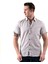 Gri Yaka Içi ve Göğüs Garni Pat Çiçek Baskı Detaylı Pamuk Slim Fit Kısa Kollu Yazlık Gömlek 1