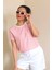 Kadın Pembe Beyaz Çizgili Basic T-Shirt 3