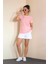Kadın Pembe Beyaz Çizgili Basic T-Shirt 5