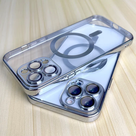 Fibaks Apple iPhone 13 Kılıf Kamera Lens Korumalı Magsafe Şarj Kilifi Şeffaf Renkli Yumuşak Kapak