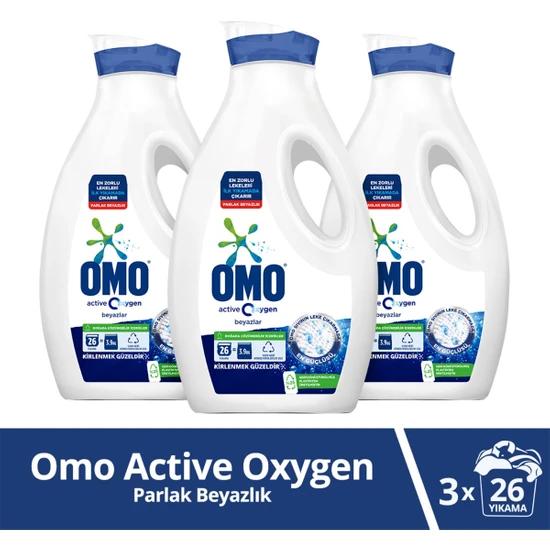 Omo Active Oxygen Sıvı Çamaşır Deterjanı Beyazlar İçin Leke Çıkarıcı 1690 ml x3