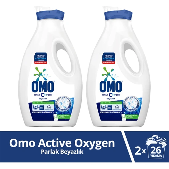 Omo Active Oxygen Sıvı Çamaşır Deterjanı Beyazlar İçin Leke Çıkarıcı 1690 ml x2