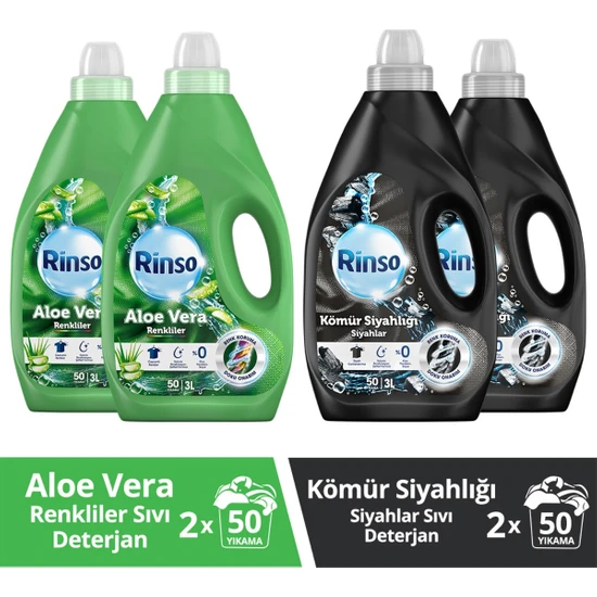 Rinso Sıvı Çamaşır Deterjanı Renk Bakım Sağlayıcı ve Koruyucu 3 Lt Aloe Vera X2 + Kömür Siyahlığı X2