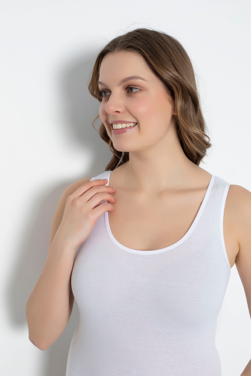 Saac 2 Adet Penye Likralı Süprem Beyaz Renk Geniş Askı Kancalı Badi - BODYSUITS-595 görsel 4