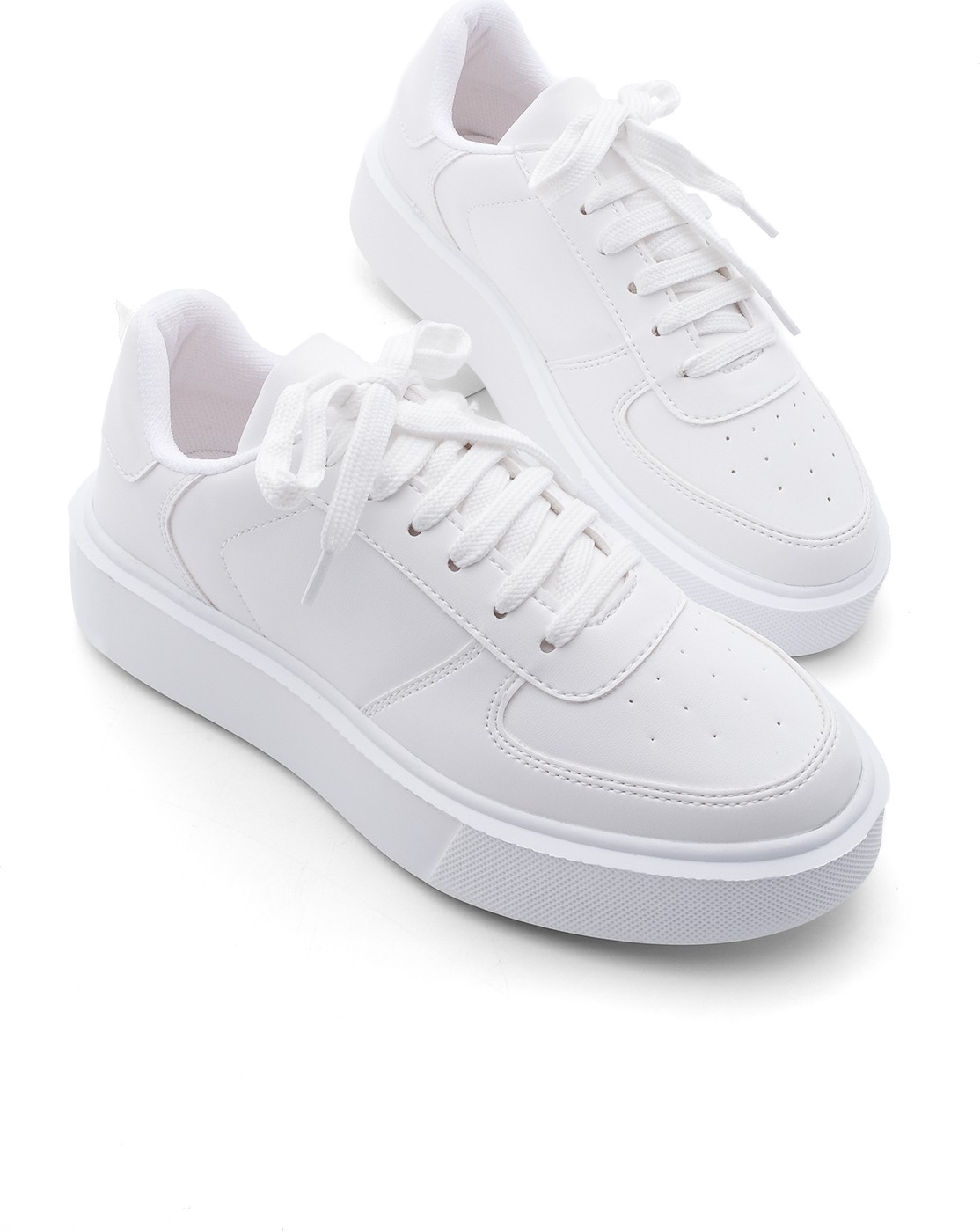 Marjin Kadın Sneaker Yüksek Taban Bağcıklı Spor Ayakkabı Azin Beyaz