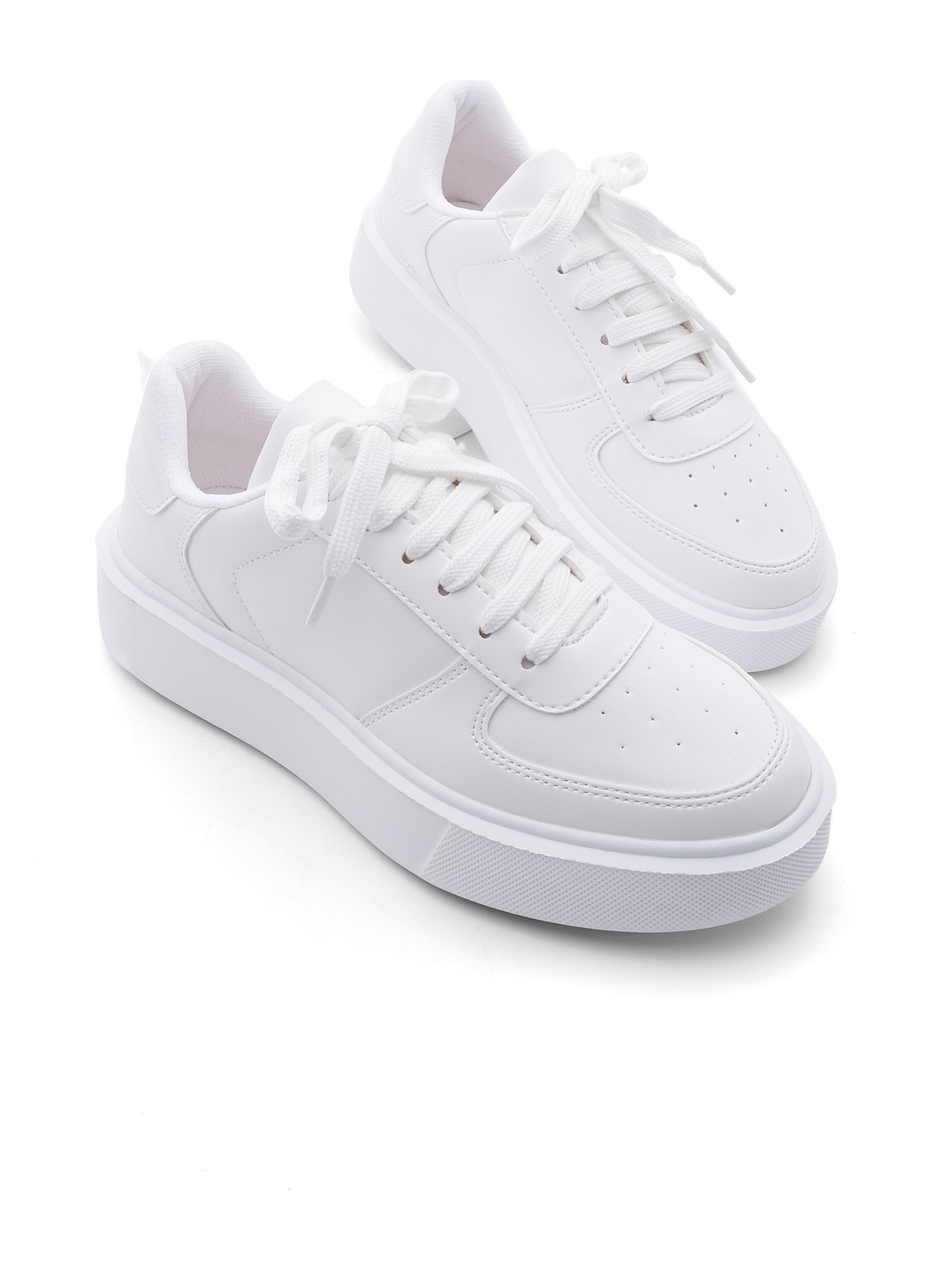 Marjin Kadın Sneaker Yüksek Taban Bağcıklı Spor Ayakkabı Azin Beyaz