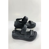 Tabak Deri Hakiki Deri Comfort Taban Ultra Yumuşak Bantlı Sandalet-Siyah