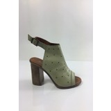Tabak Deri Hakiki Deri Lazer Kesim Şık Topuk Detaylı Ayağı Saran Boğazlı Model Yazlık Delikli  Ayakkabı-Yeşil