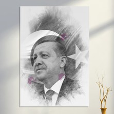 Recep Tayyip Erdoğan Başkan Erdoğan Karakalem Efektli Rte Kanvas Tablo (7 Farklı Ölçü)